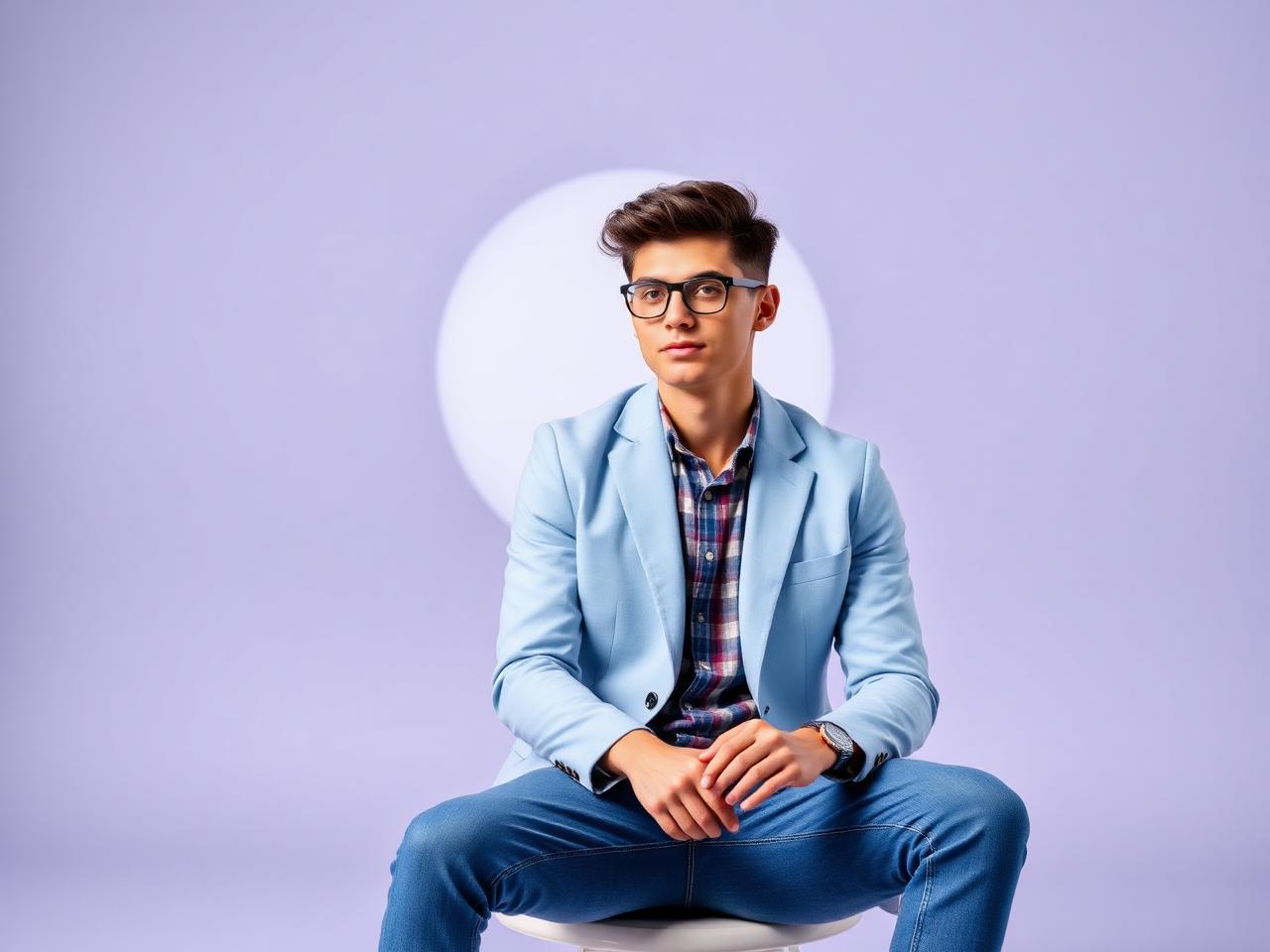 Man in a light blue blazer and jeans