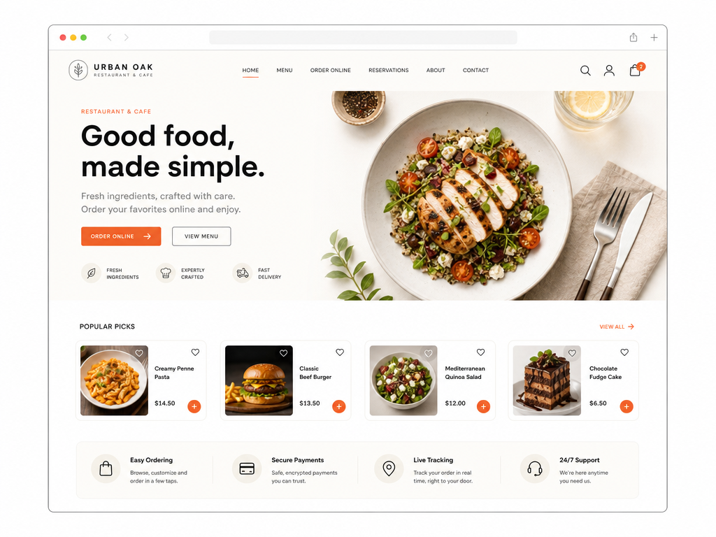 Restaurant and cafe website preview
