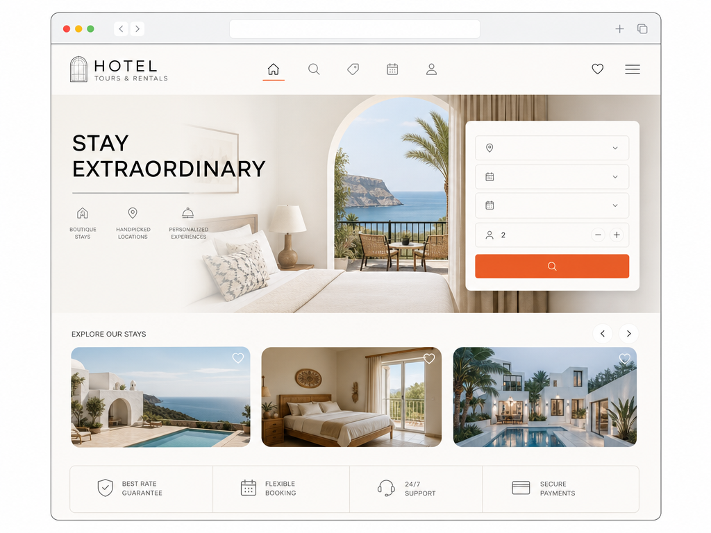 Hotel and rental website preview