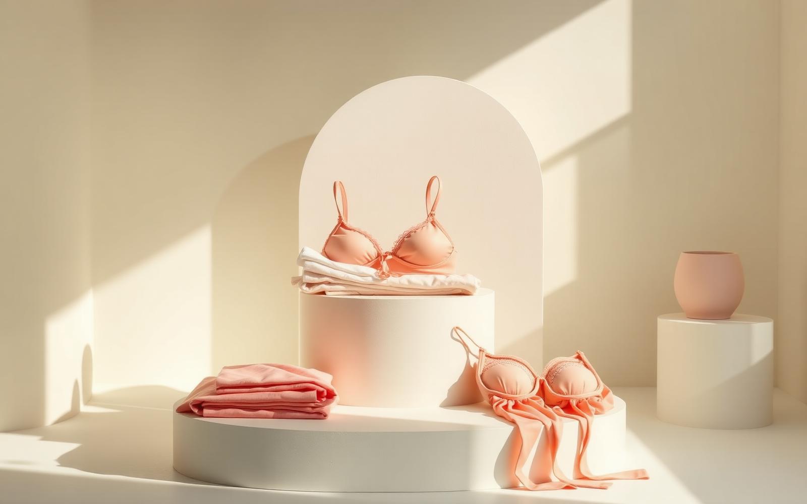 Bright still life of pastel lingerie and swim pieces