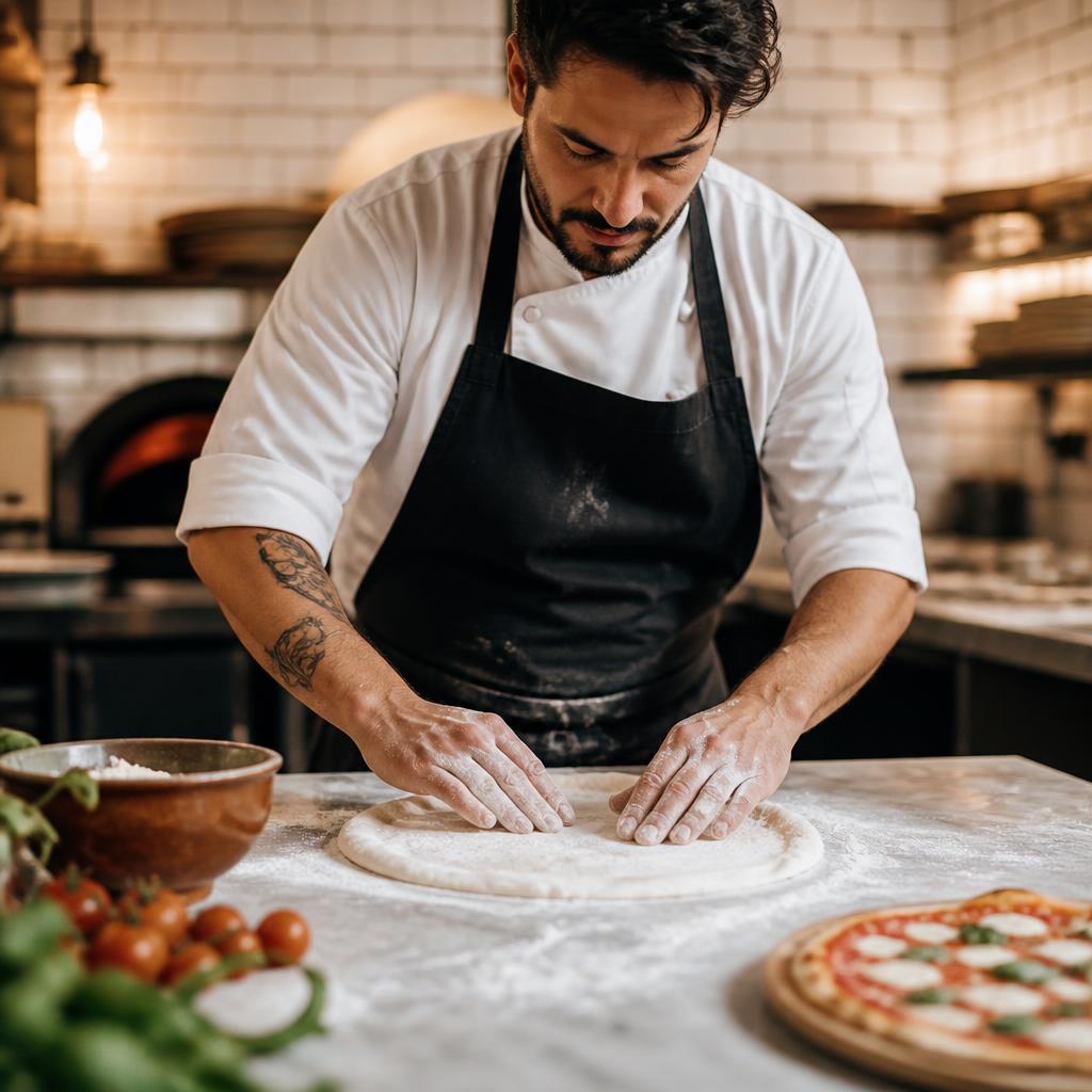 Chef shaping fresh dough