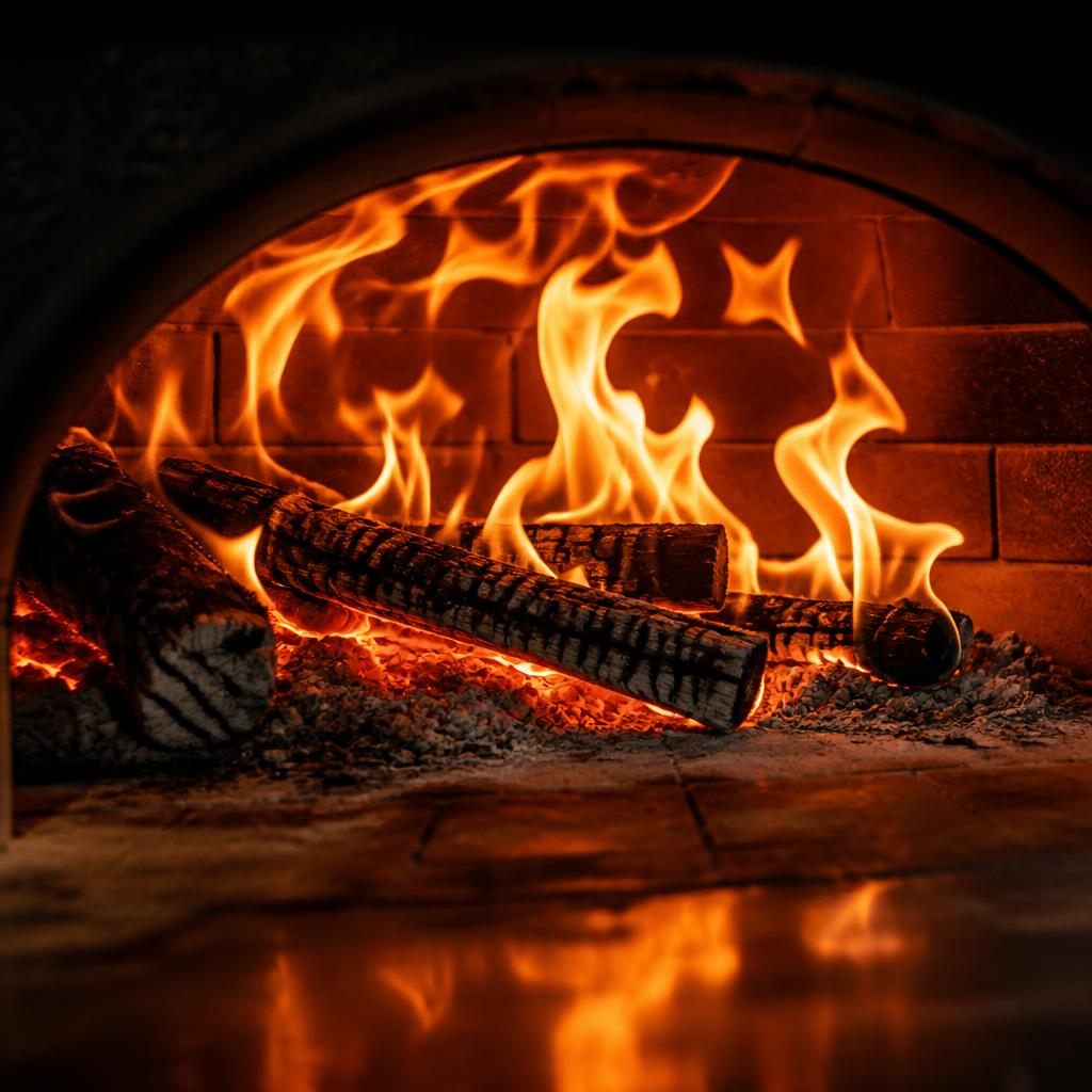Wood-fired oven flames