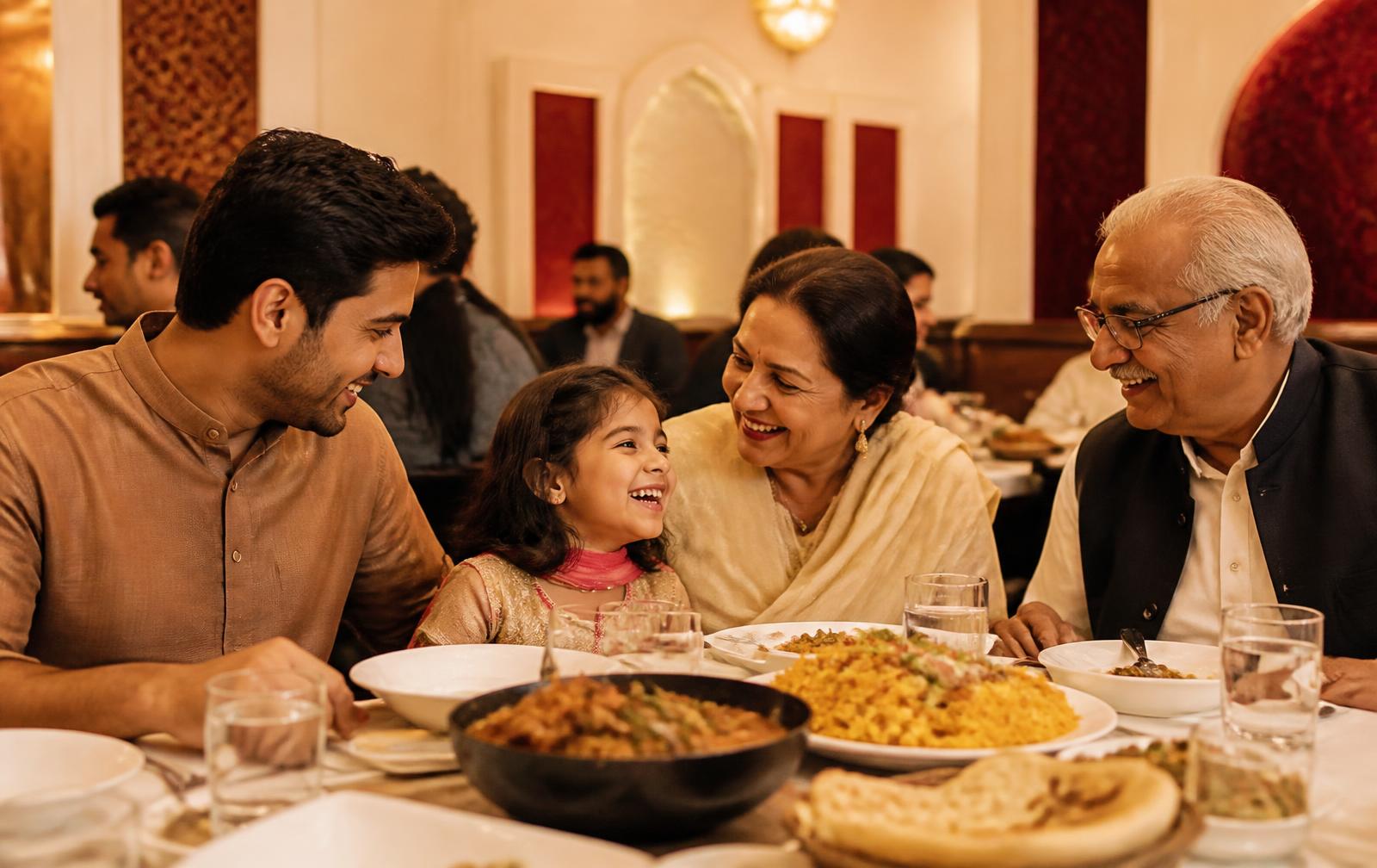 Family dining table with Pakistani dishes