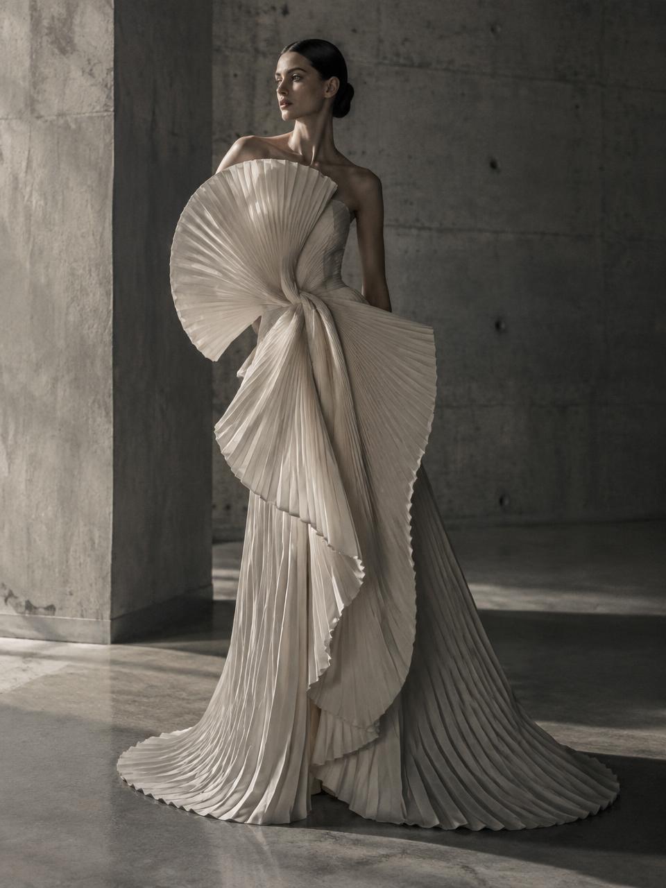 Pleated ivory gown