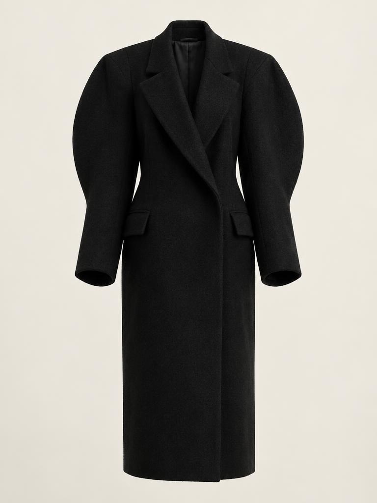 Sculpted shoulder wool coat