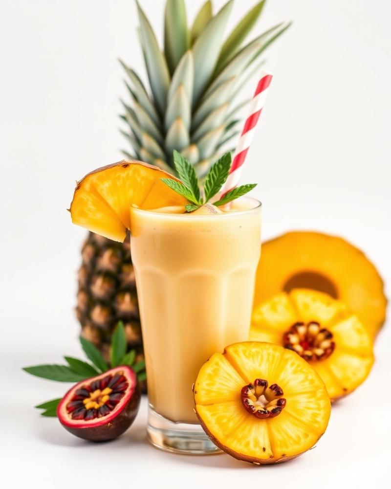 Tropical smoothie with pineapple garnish