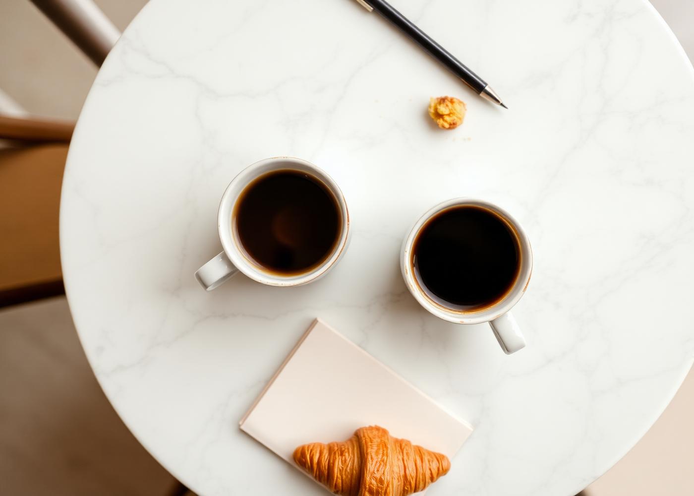 Coffee and pastry on a table