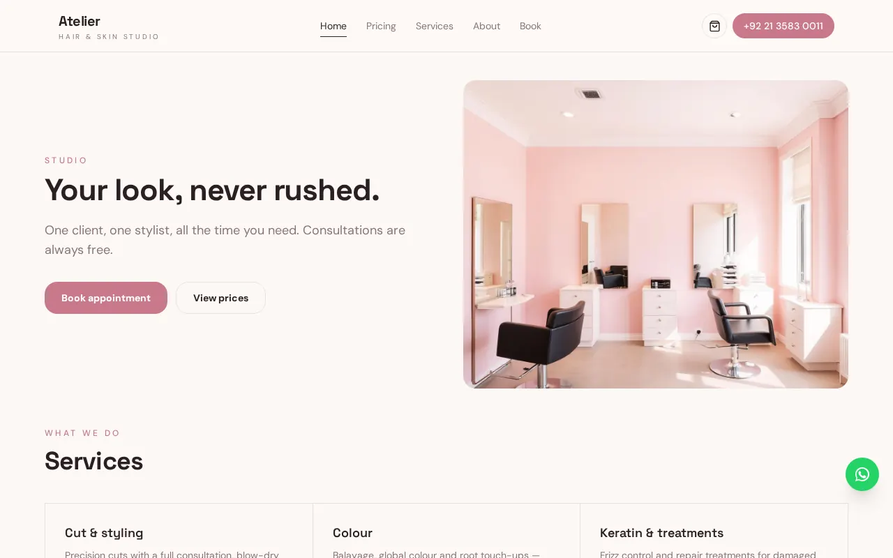 Atelier Salon website preview