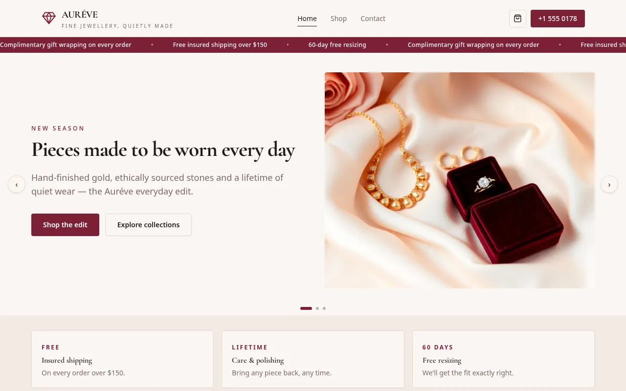 Auréve Fine Jewellery website preview