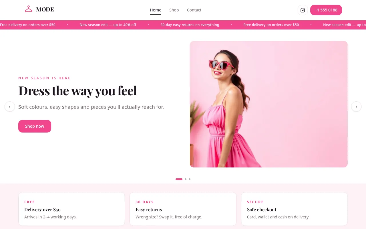 MODE website preview