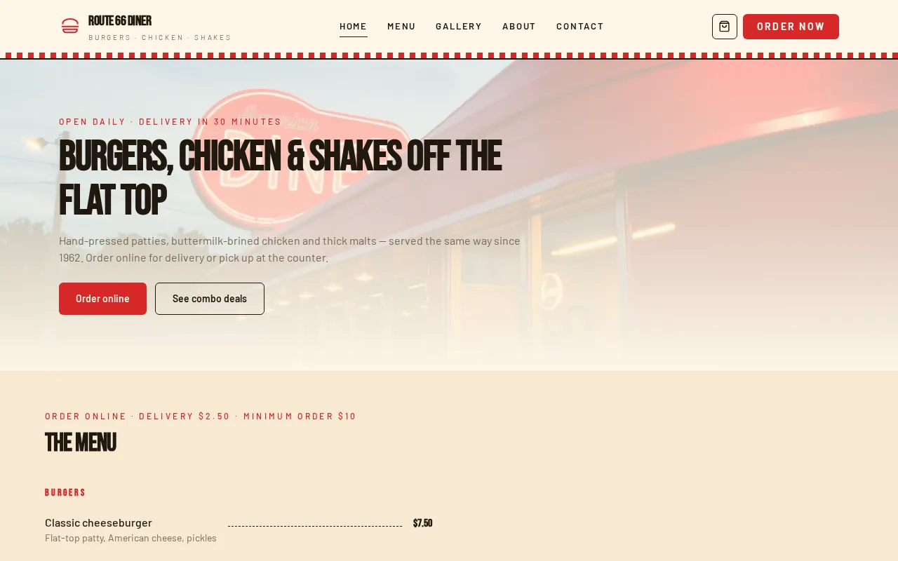 Route 66 Diner website preview
