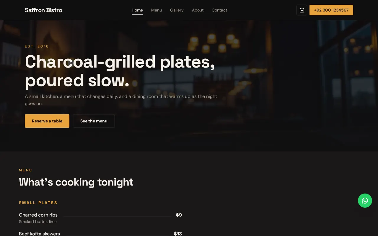 Saffron Bistro website preview
